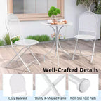 Costway 3 PCS Metal Bistro Set Round Table & 2 Folding Chairs with Rattan-Like Pattern Black/White