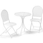 Costway 3 PCS Metal Bistro Set Round Table & 2 Folding Chairs with Rattan-Like Pattern Black/White