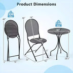 Costway 3 PCS Metal Bistro Set Round Table & 2 Folding Chairs with Rattan-Like Pattern Black/White