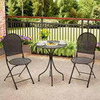 Costway 3 PCS Metal Bistro Set Round Table & 2 Folding Chairs with Rattan-Like Pattern Black/White