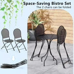 Costway 3 PCS Metal Bistro Set Round Table & 2 Folding Chairs with Rattan-Like Pattern Black/White