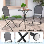 Costway 3 PCS Metal Bistro Set Round Table & 2 Folding Chairs with Rattan-Like Pattern Black/White