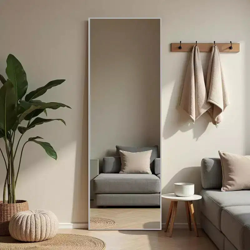 Aluminum Alloy Thin Edged Rectangular Silver Full-Length Mirror 163x54x1.5cm (With Bracket)
