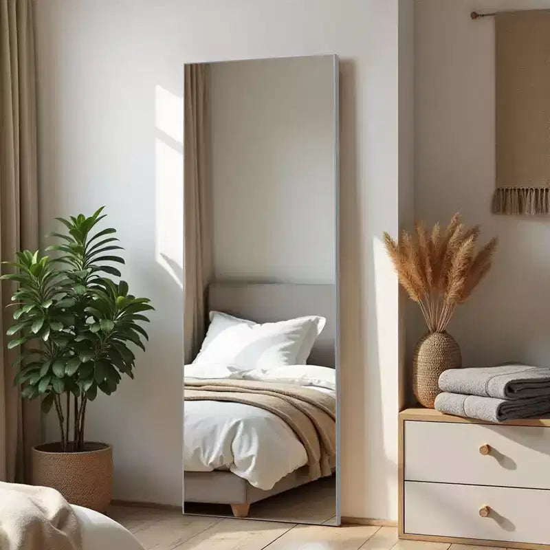 Aluminum Alloy Thin Edged Rectangular Silver Full-Length Mirror 163x54x1.5cm (With Bracket)