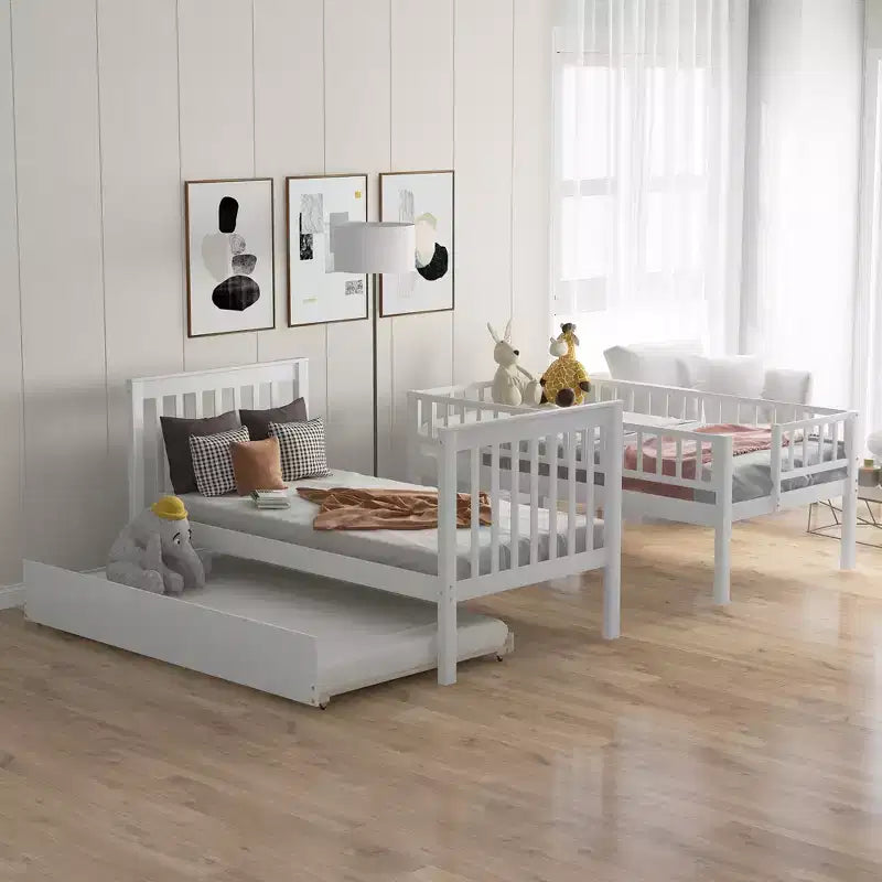Whisen Wood Bunk Bed with Trundle and Storage Staircase