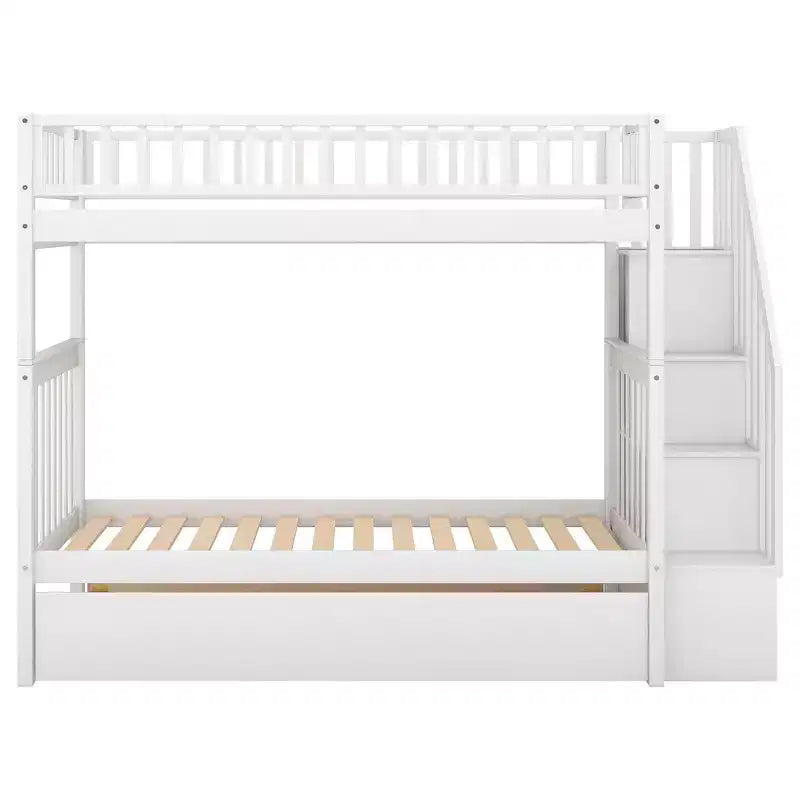 Whisen Wood Bunk Bed with Trundle and Storage Staircase