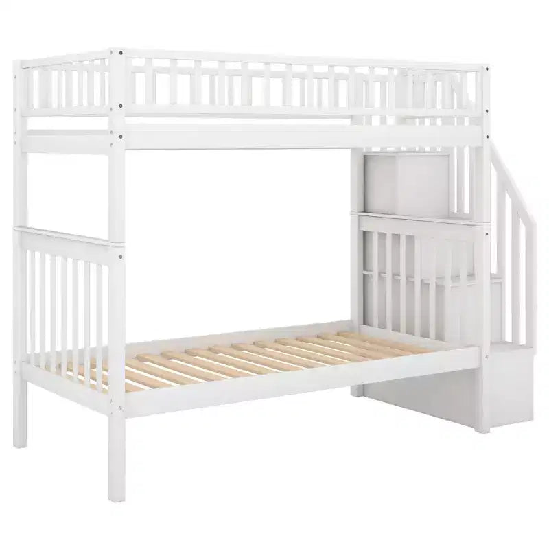Whisen Wood Bunk Bed with Trundle and Storage Staircase