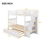 Whisen Wood Bunk Bed with Trundle and Storage Staircase