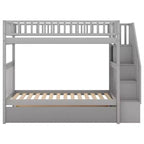 Whisen Wood Bunk Bed with Trundle and Storage Staircase