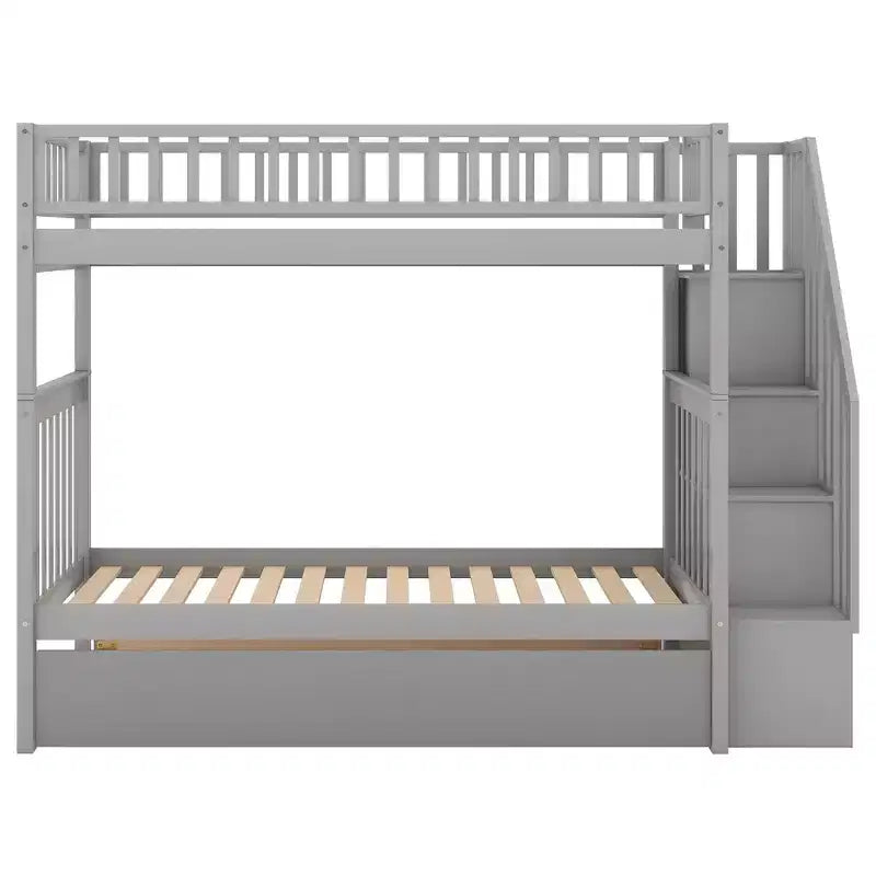 Whisen Wood Bunk Bed with Trundle and Storage Staircase