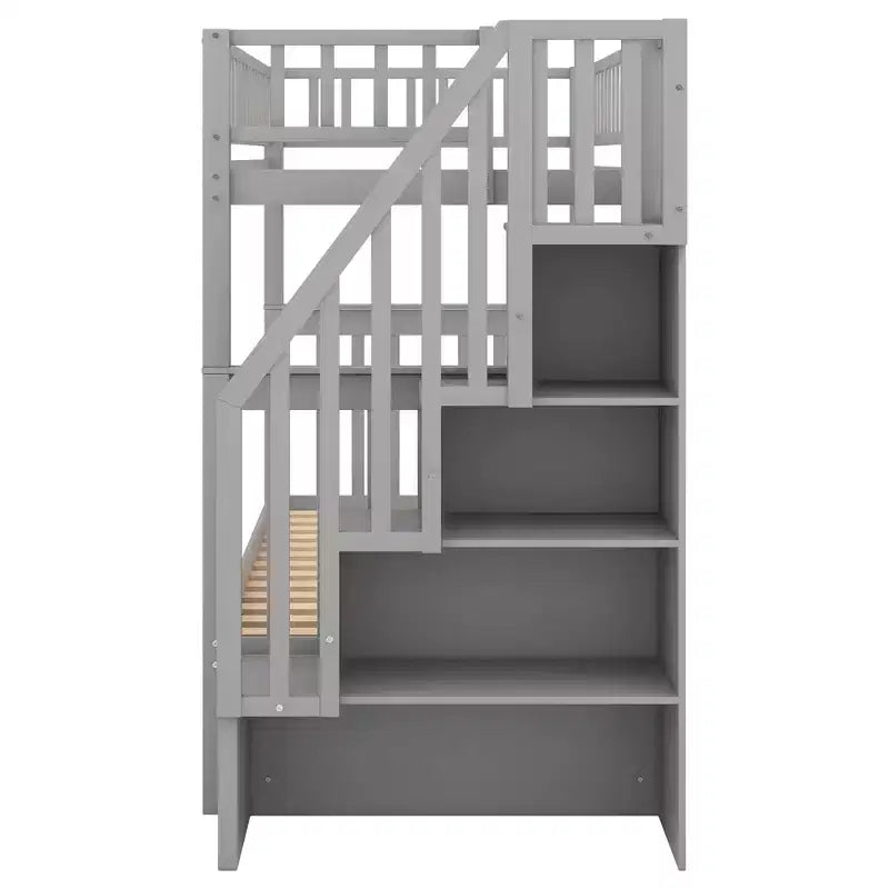 Whisen Wood Bunk Bed with Trundle and Storage Staircase