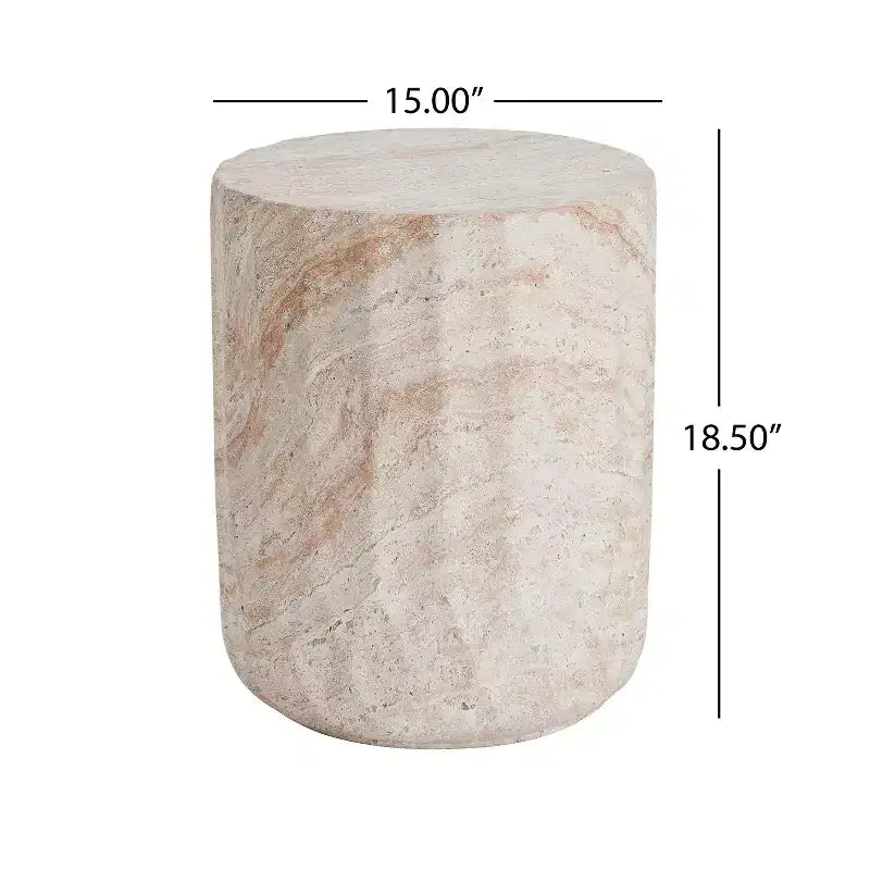 Christopher Knight Home Gillian Outdoor Cylinder Shape Travertine Lightweight Concrete Side Table