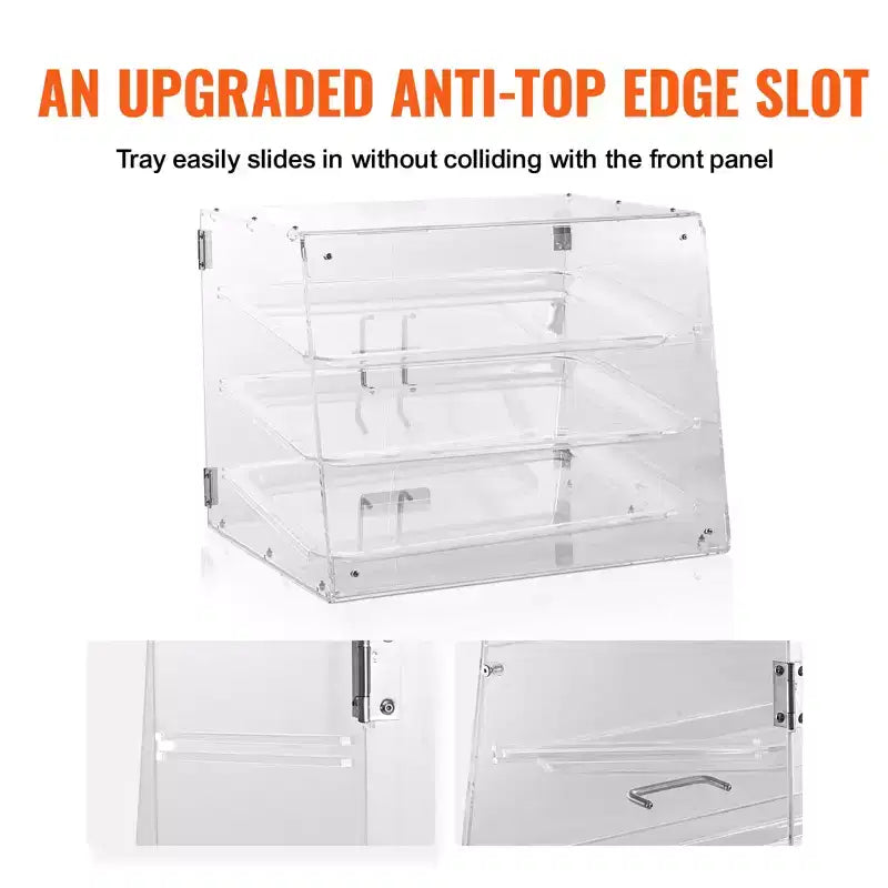VEVOR Pastry Display Case, 3-Tier Commercial Countertop Bakery Display Case, Acrylic Display Box with Rear Door Access ,20.7x14.2x16.3