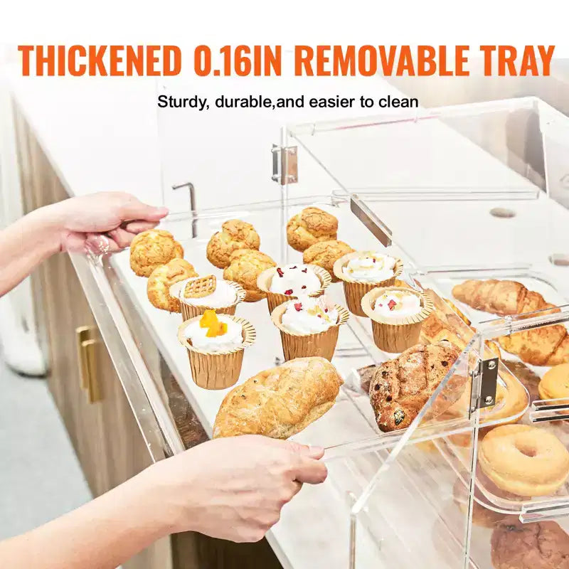 VEVOR Pastry Display Case, 3-Tier Commercial Countertop Bakery Display Case, Acrylic Display Box with Rear Door Access ,20.7x14.2x16.3