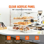 VEVOR Pastry Display Case, 3-Tier Commercial Countertop Bakery Display Case, Acrylic Display Box with Rear Door Access ,20.7x14.2x16.3