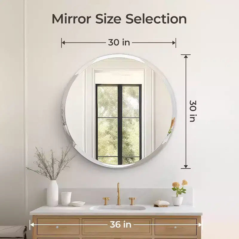 Round Frameless Bathroom Mirror for Over Sink with Beveled Edge - Circle Wall Mirror for Bathroom & Vanity, Elegant & Simple Look
