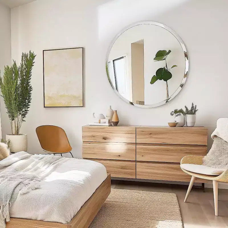 Round Frameless Bathroom Mirror for Over Sink with Beveled Edge - Circle Wall Mirror for Bathroom & Vanity, Elegant & Simple Look