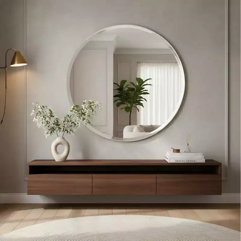 Round Frameless Bathroom Mirror for Over Sink with Beveled Edge - Circle Wall Mirror for Bathroom & Vanity, Elegant & Simple Look