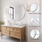 Round Frameless Bathroom Mirror for Over Sink with Beveled Edge - Circle Wall Mirror for Bathroom & Vanity, Elegant & Simple Look