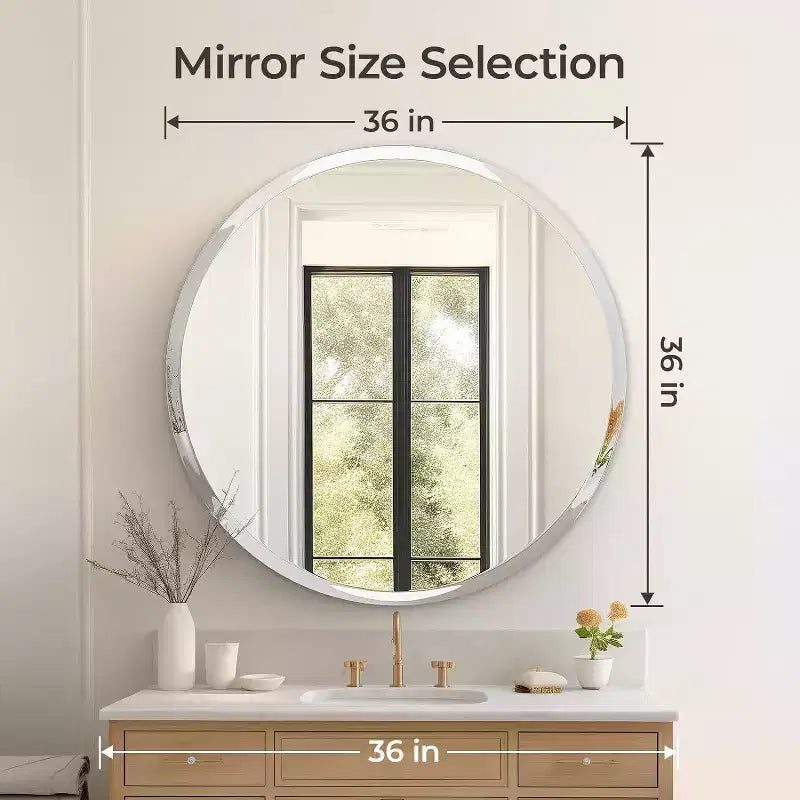 Round Frameless Bathroom Mirror for Over Sink with Beveled Edge - Circle Wall Mirror for Bathroom & Vanity, Elegant & Simple Look
