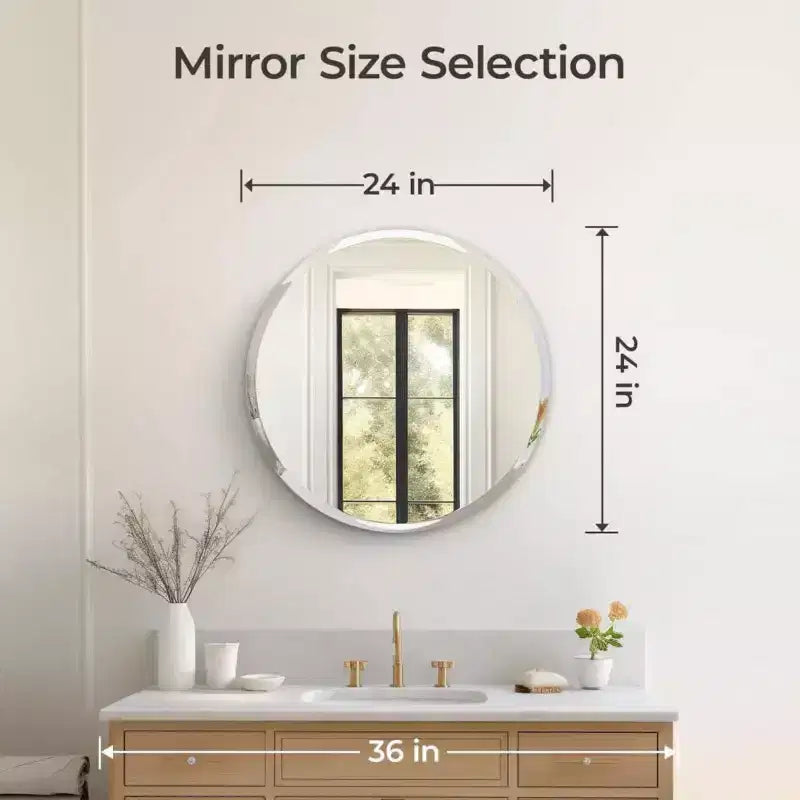 Round Frameless Bathroom Mirror for Over Sink with Beveled Edge - Circle Wall Mirror for Bathroom & Vanity, Elegant & Simple Look