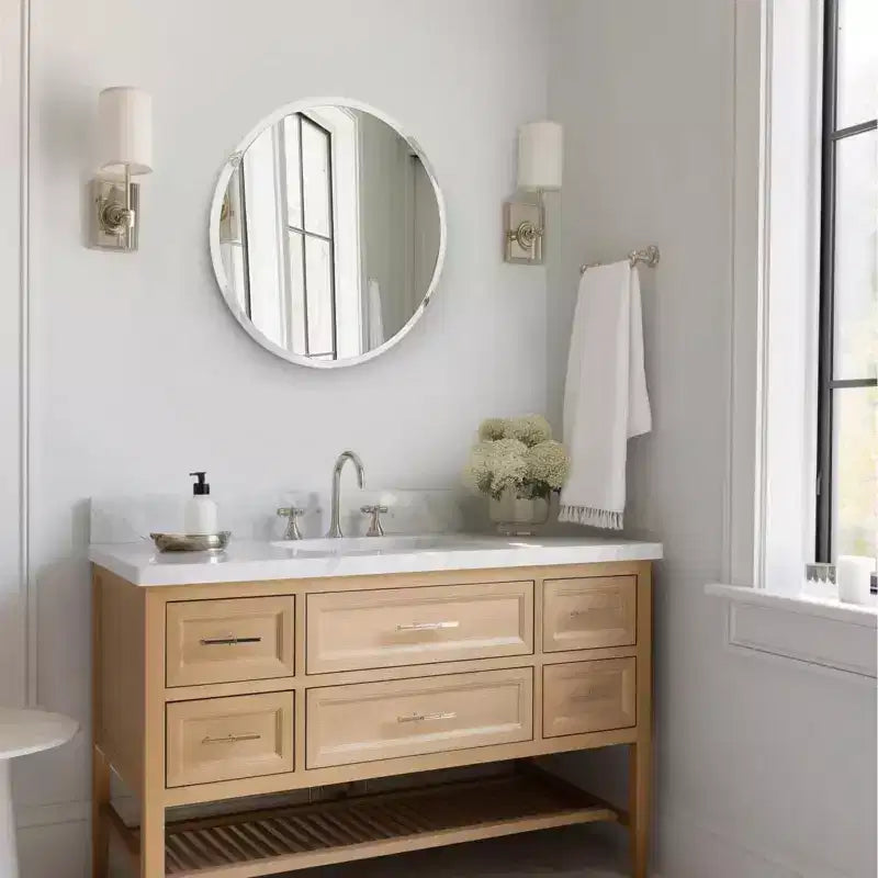 Round Frameless Bathroom Mirror for Over Sink with Beveled Edge - Circle Wall Mirror for Bathroom & Vanity, Elegant & Simple Look