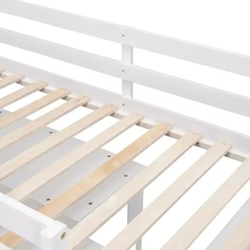 Twin/Full Size Loft Bed with Retractable Writing Desk and 4 Drawers, Wooden Low Loft Bed Frame with Shelves - ModernLuxe