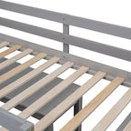 Twin/Full Size Loft Bed with Retractable Writing Desk and 4 Drawers, Wooden Low Loft Bed Frame with Shelves - ModernLuxe