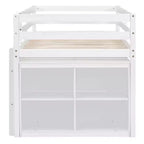 Twin/Full Size Loft Bed with Retractable Writing Desk and 4 Drawers, Wooden Low Loft Bed Frame with Shelves - ModernLuxe