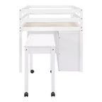 Twin/Full Size Loft Bed with Retractable Writing Desk and 4 Drawers, Wooden Low Loft Bed Frame with Shelves - ModernLuxe