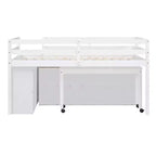 Twin/Full Size Loft Bed with Retractable Writing Desk and 4 Drawers, Wooden Low Loft Bed Frame with Shelves - ModernLuxe