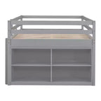 Twin/Full Size Loft Bed with Retractable Writing Desk and 4 Drawers, Wooden Low Loft Bed Frame with Shelves - ModernLuxe