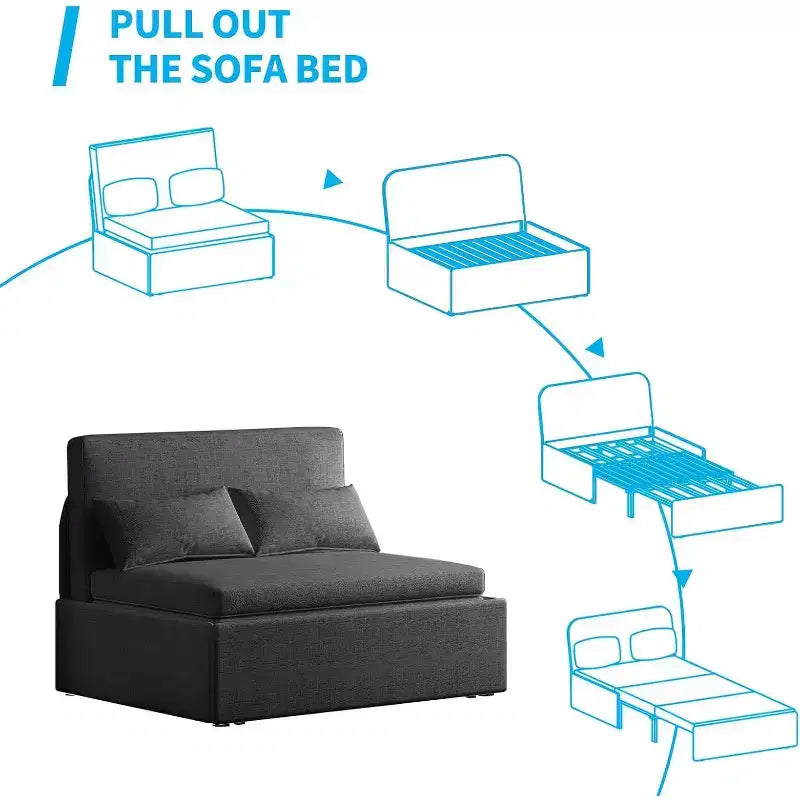 Mjkone Twin Size Sofa Bed, 2 in 1 Convertible Linen Loveseat Sleeper Sofa Couch with Cushions