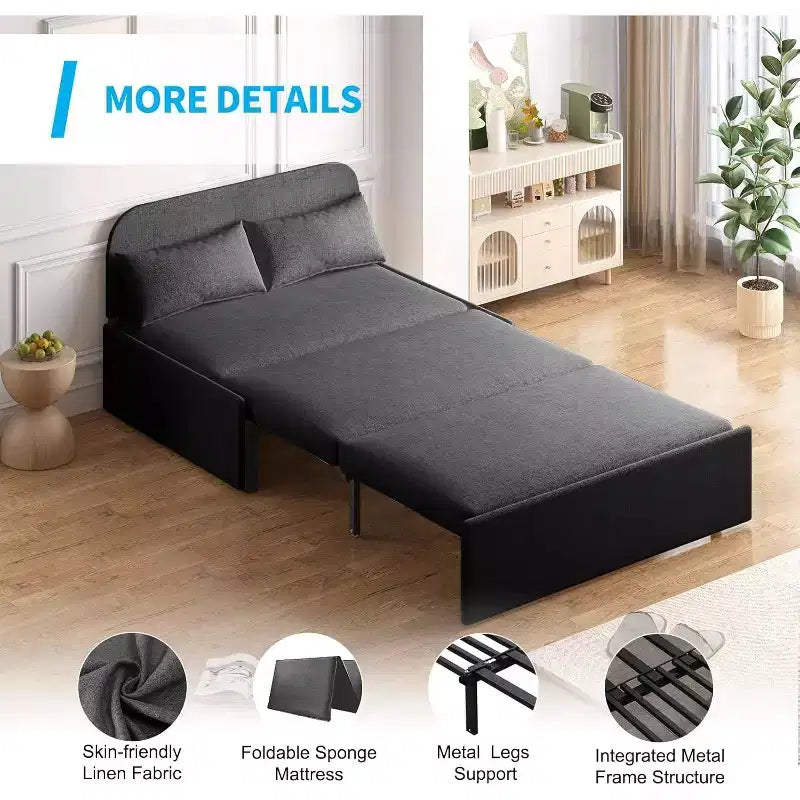 Mjkone Twin Size Sofa Bed, 2 in 1 Convertible Linen Loveseat Sleeper Sofa Couch with Cushions