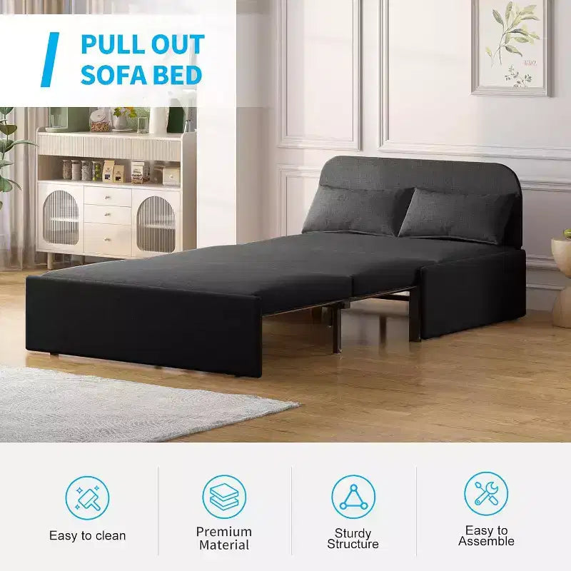 Mjkone Twin Size Sofa Bed, 2 in 1 Convertible Linen Loveseat Sleeper Sofa Couch with Cushions