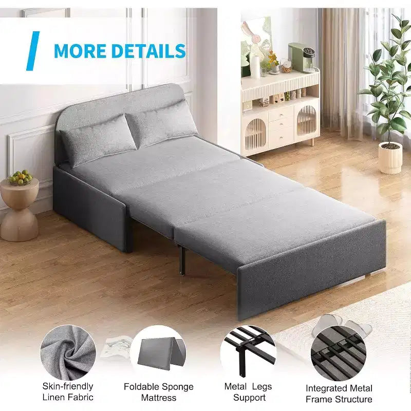 Mjkone Twin Size Sofa Bed, 2 in 1 Convertible Linen Loveseat Sleeper Sofa Couch with Cushions