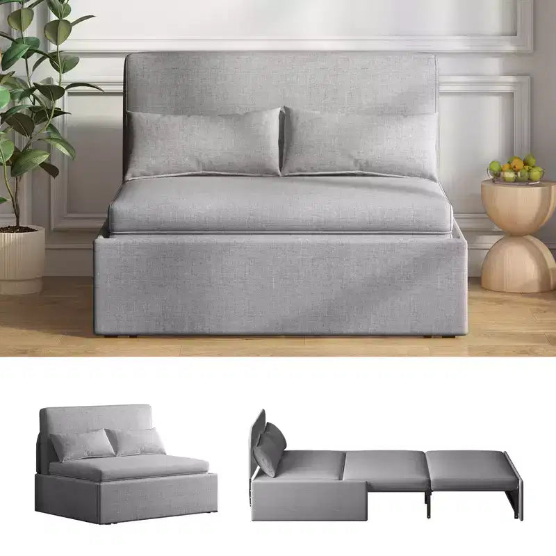 Mjkone Twin Size Sofa Bed, 2 in 1 Convertible Linen Loveseat Sleeper Sofa Couch with Cushions