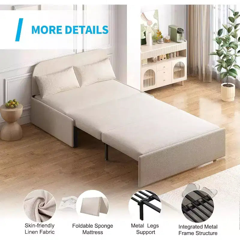 Mjkone Twin Size Sofa Bed, 2 in 1 Convertible Linen Loveseat Sleeper Sofa Couch with Cushions