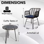 UPTIOT 3 Piece Wicker/rattan Seating Group With Cushions