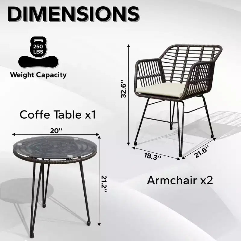 UPTIOT 3 Piece Wicker/rattan Seating Group With Cushions