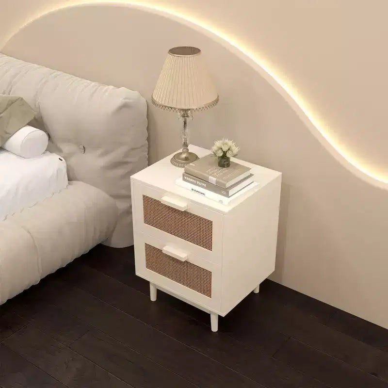 GDFStudio Regina 23.2 H Wood and Rattan Nightstand with Two Drawers