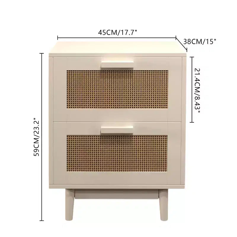 GDFStudio Regina 23.2 H Wood and Rattan Nightstand with Two Drawers