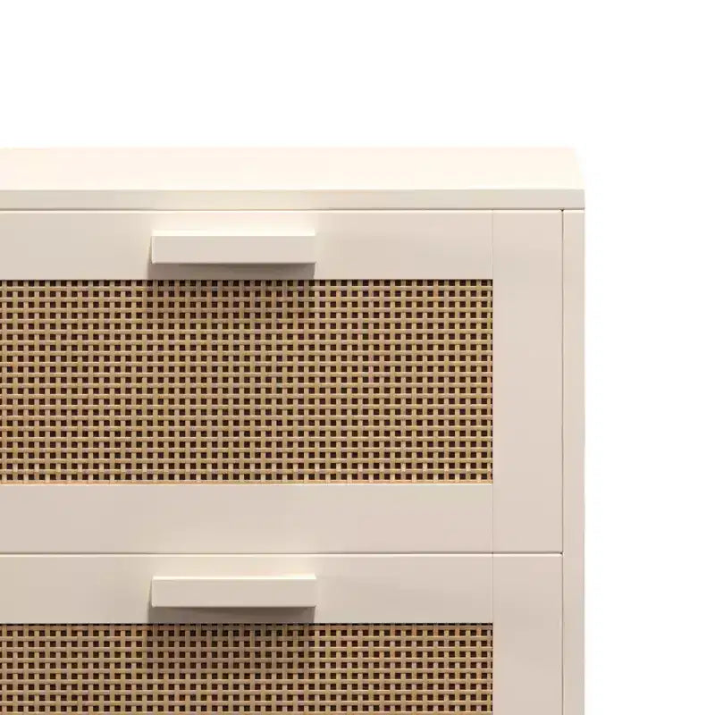 GDFStudio Regina 23.2 H Wood and Rattan Nightstand with Two Drawers