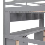 Whisen 78.4Lx 57.6W Full Size Loft Bed with Desk, Cabinets, Drawers and Bedside Tray, Built-in Charging Station, Multiple Storage