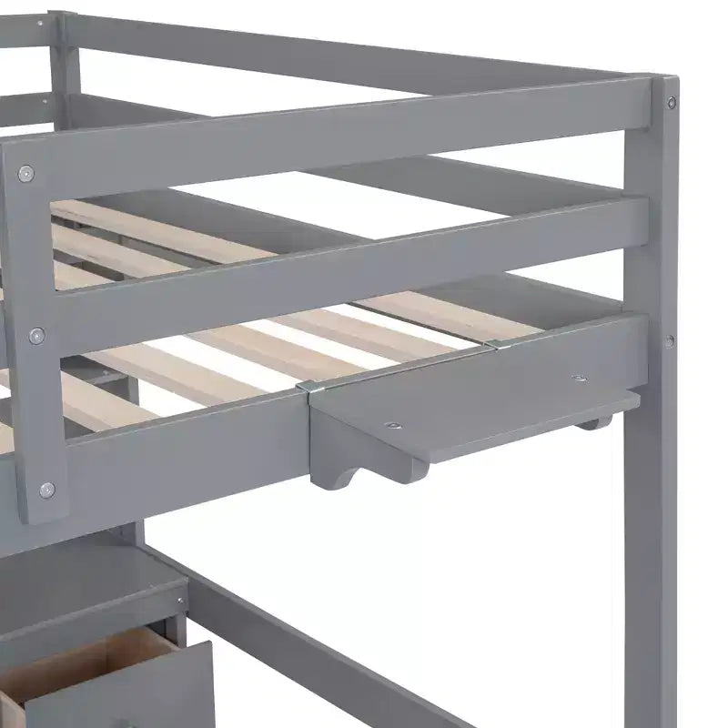 Whisen 78.4Lx 57.6W Full Size Loft Bed with Desk, Cabinets, Drawers and Bedside Tray, Built-in Charging Station, Multiple Storage