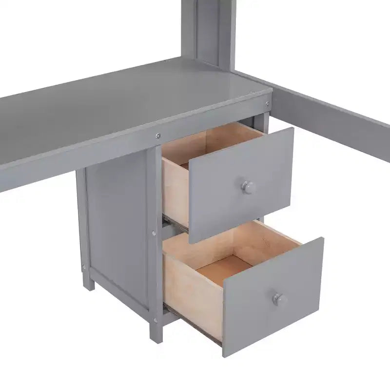 Whisen 78.4Lx 57.6W Full Size Loft Bed with Desk, Cabinets, Drawers and Bedside Tray, Built-in Charging Station, Multiple Storage