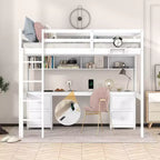 Whisen 78.4Lx 57.6W Full Size Loft Bed with Desk, Cabinets, Drawers and Bedside Tray, Built-in Charging Station, Multiple Storage