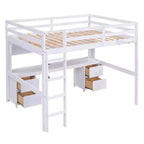 Whisen 78.4Lx 57.6W Full Size Loft Bed with Desk, Cabinets, Drawers and Bedside Tray, Built-in Charging Station, Multiple Storage
