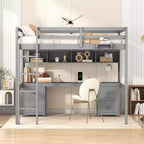 Whisen 78.4Lx 57.6W Full Size Loft Bed with Desk, Cabinets, Drawers and Bedside Tray, Built-in Charging Station, Multiple Storage