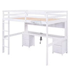 Whisen 78.4Lx 57.6W Full Size Loft Bed with Desk, Cabinets, Drawers and Bedside Tray, Built-in Charging Station, Multiple Storage
